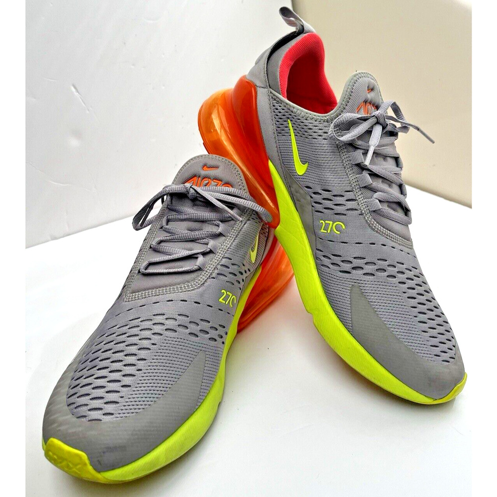Nike Air Max 270 Grey Volt Orange Mens SZ 10.5 Neon Lime Swish
